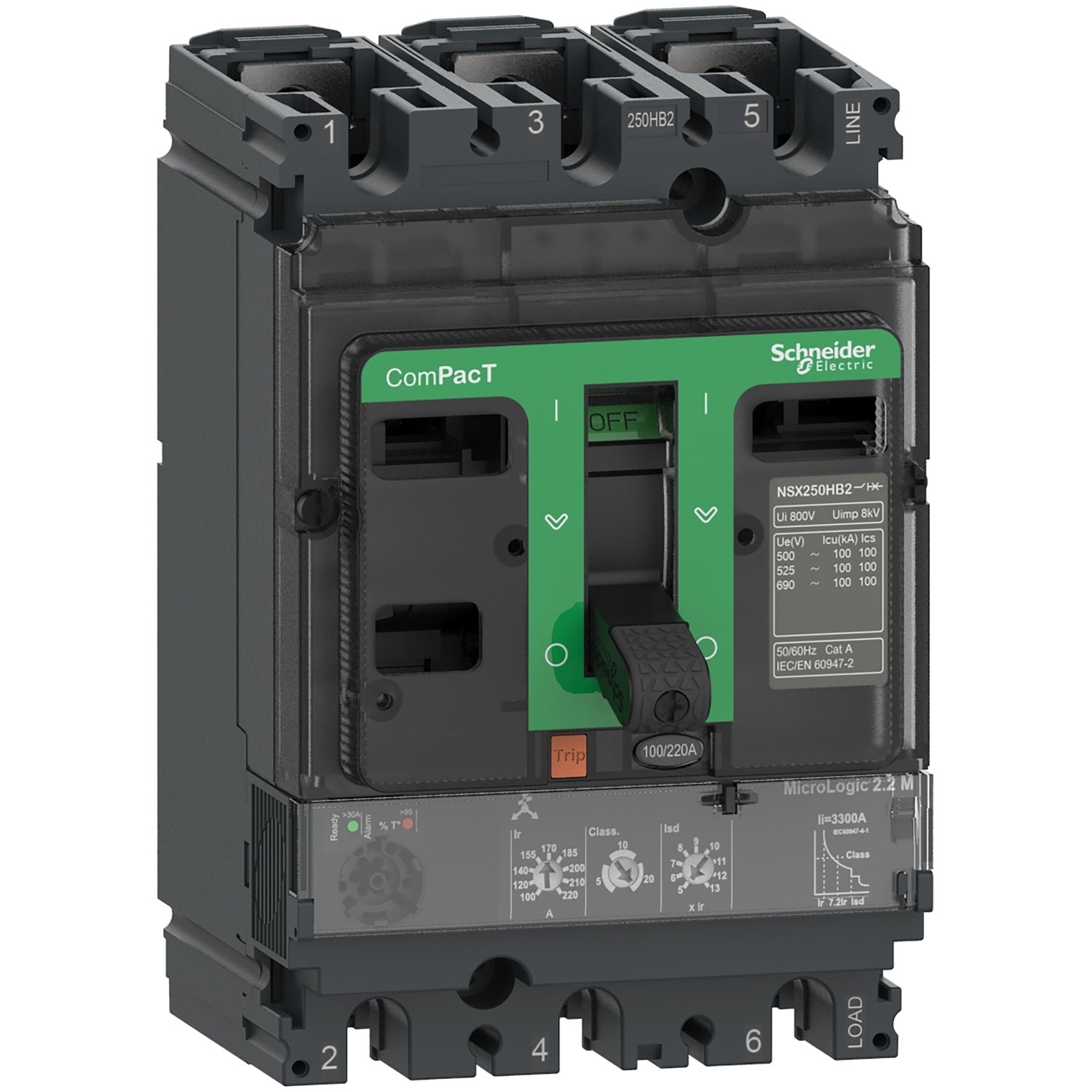 C10H32M100_Schneider Guardamotor Compact NSX - MicroLogic 2.2 M - 50...100A - 100kA 220...240VAC (IEC60947-2) - C10H32M100 - Schneider - Imagen 1