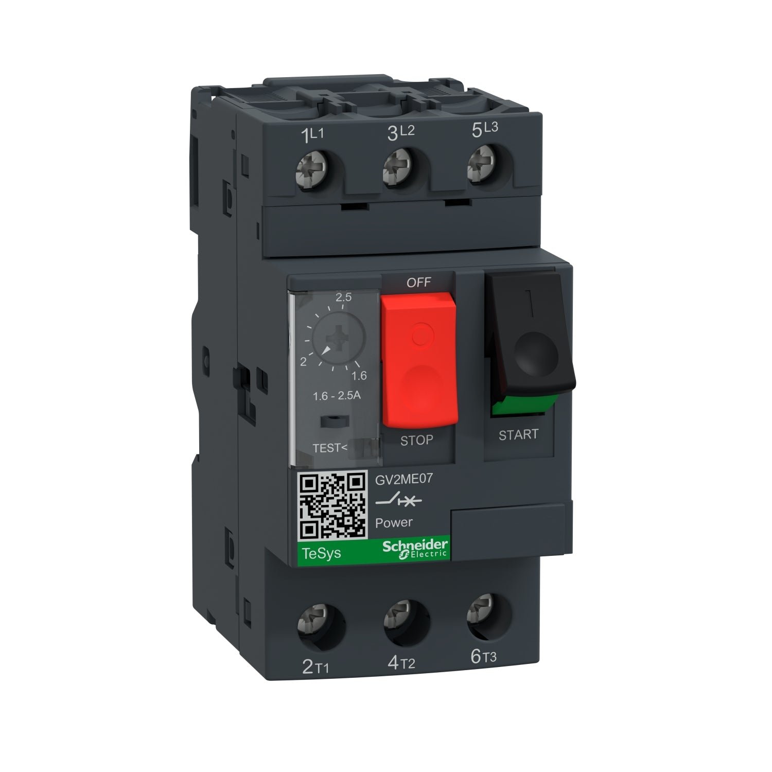 GV2ME07Schneider Guardamotor Termomagnético TeSys GV2ME - 0.5HP(220V)/1.5HP(440V) - 1.6-2.5A - 100kA/415V - GV2ME07 - SCHNEIDER - Imagen 1